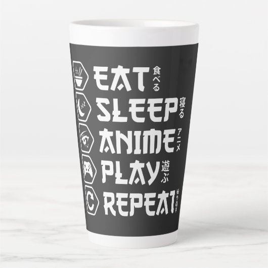 Eat Sleep Anime Play Repeat Otaku Anime Lifestyle Latte Mok (Voorkant)