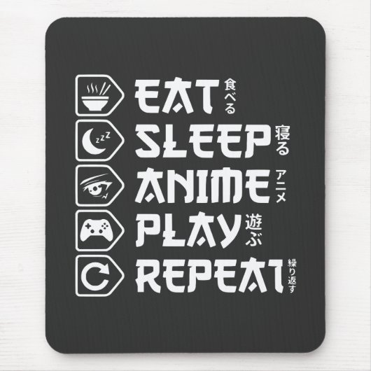 Eat Sleep Anime Play Repeat Otaku Anime Lifestyle Muismat (Voorkant)