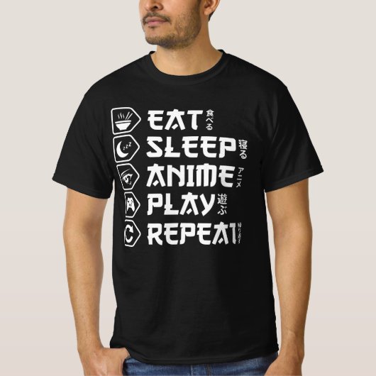 Eat Sleep Anime Play Repeat Otaku Anime Lifestyle T-shirt (Voorkant)
