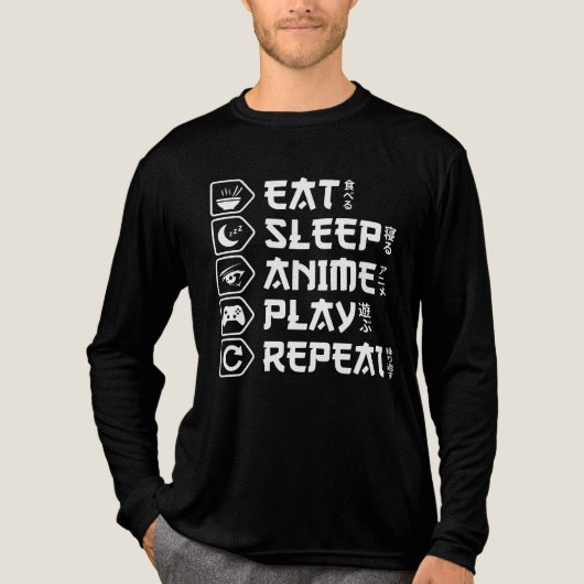 Eat Sleep Anime Play Repeat Otaku Anime Lifestyle Tri-Blend Shirt (Voorkant volledig)