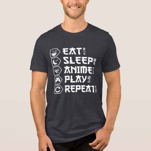Eat Sleep Anime Play Repeat Otaku Anime Lifestyle Tri-Blend Shirt (Voorkant)
