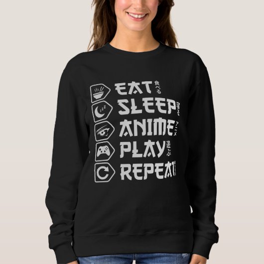 Eat Sleep Anime Play Repeat Otaku Anime Lifestyle Trui (Voorkant)