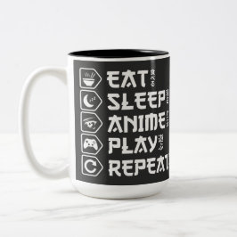 Eat Sleep Anime Play Repeat Otaku Anime Lifestyle Tweekleurige Koffiemok
