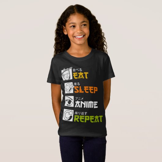 eat sleep anime repeat |funny japanese manga t-shirt (Voorkant volledig)