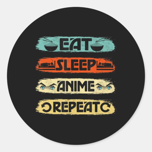 Eat Sleep Anime Repeat Ramen Kawaii Japanese Manga Ronde Sticker (Voorkant)