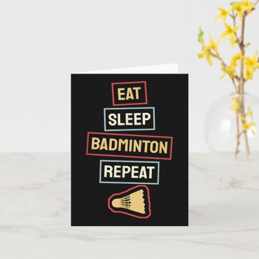 Eat Sleep Badminton Repeat Badminton Player Retro, Kaart (Gele Bloem)