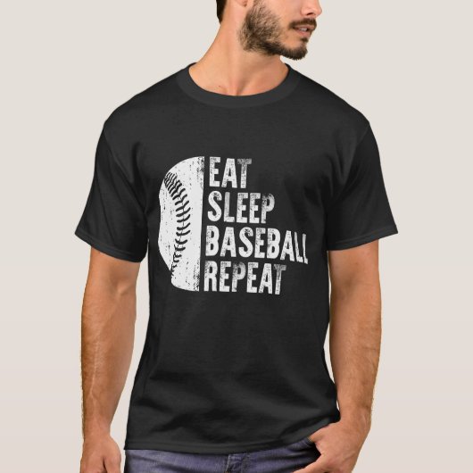 Eat Sleep Baseball Herhaal Baseball Player T-shirt (Voorkant)