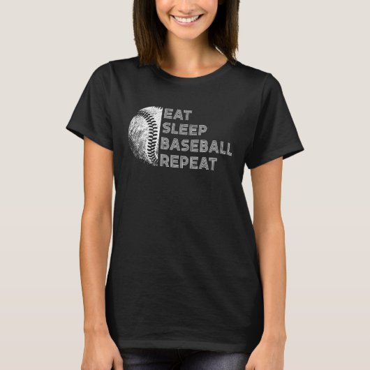 Eat Sleep Baseball Herhaal Baseball Player T-shirt (Voorkant)