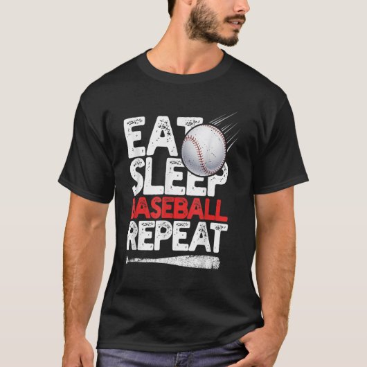 Eat Sleep Baseball Herhaal Catcher Pitcher Basebal T-shirt (Voorkant)