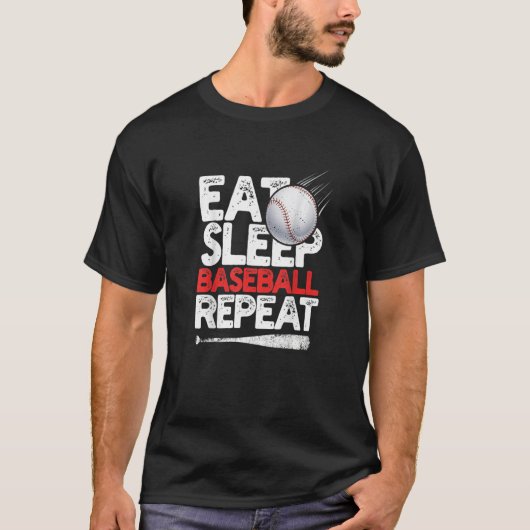Eat Sleep Baseball Herhaal Catcher Pitcher Basebal T-shirt (Voorkant)