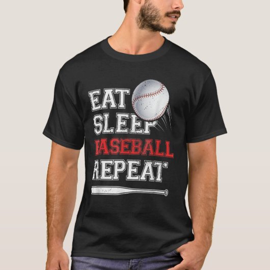 Eat Sleep Baseball Herhaal Catcher Pitcher Basebal T-shirt (Voorkant)