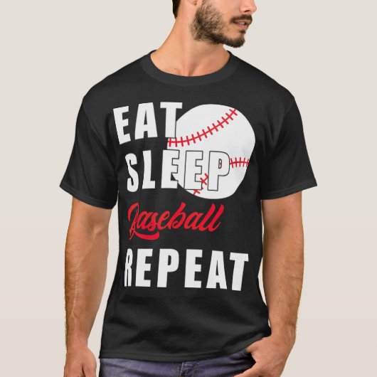 Eat Sleep Baseball Herhaal de zandbak T-shirt (Voorkant)