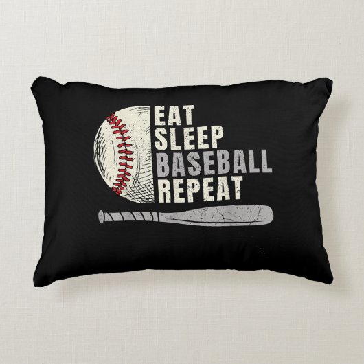 Eat Sleep Baseball Herhaal Funny Baseball Player Accent Kussen (Voorkant)