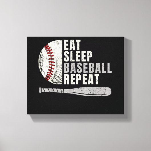 Eat Sleep Baseball Herhaal Funny Baseball Player Canvas Afdruk (Voorkant)