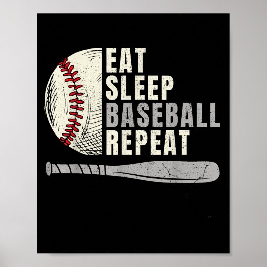 Eat Sleep Baseball Herhaal Funny Baseball Player Poster (Voorkant)