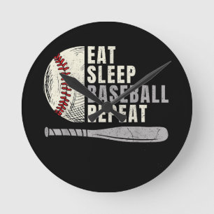 Eat Sleep Baseball Herhaal Funny Baseball Player Ronde Klok