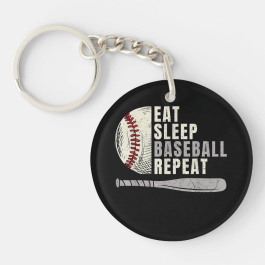 Eat Sleep Baseball Herhaal Funny Baseball Player Sleutelhanger (Voorkant)