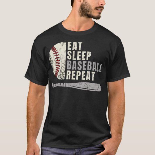 Eat Sleep Baseball Herhaal Funny Baseball Player T-shirt (Voorkant)