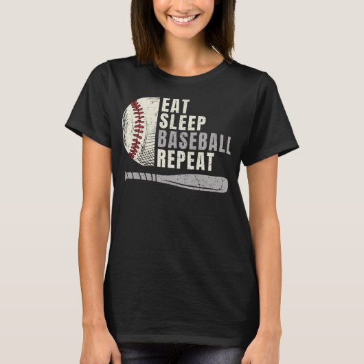 Eat Sleep Baseball Herhaal Funny Baseball Player T-shirt (Voorkant)