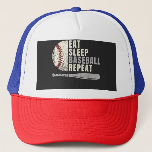 Eat Sleep Baseball Herhaal Funny Baseball Player Trucker Pet (Voorkant)