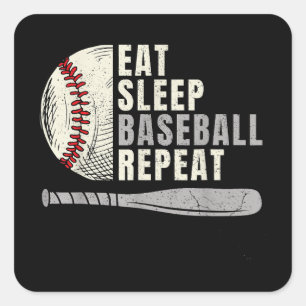 Eat Sleep Baseball Herhaal Funny Baseball Player Vierkante Sticker