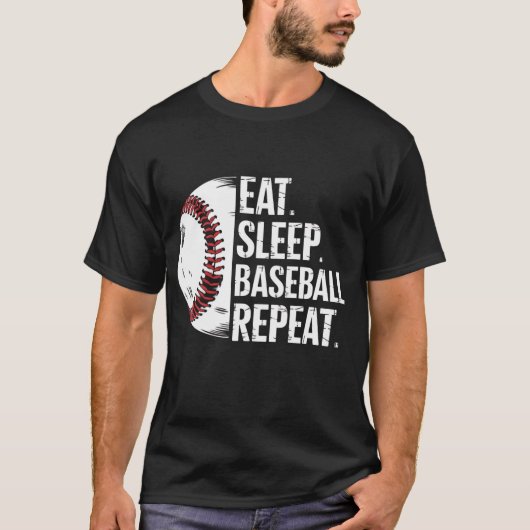 Eat Sleep Baseball Herhaal –  Sportontwerp T-shirt (Voorkant)