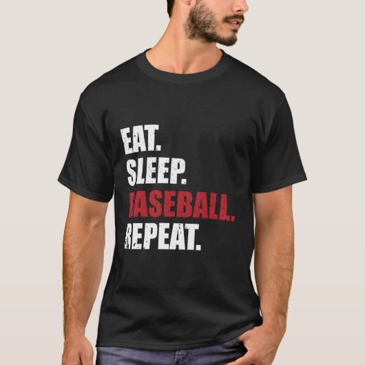Eat Sleep Baseball Herhalen T-shirt (Voorkant)