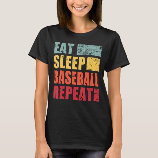 Eat Sleep Baseball Herhalen T-shirt (Voorkant)