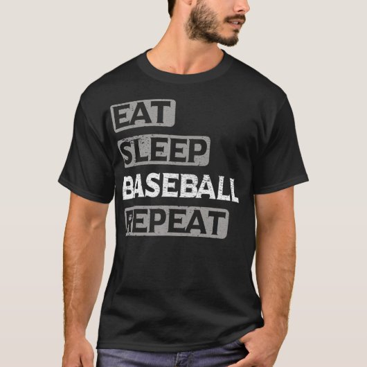 Eat Sleep Baseball Herhalen T-shirt (Voorkant)