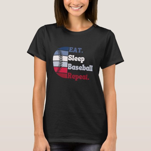 Eat Sleep Baseball Repeat Baseball Player T-shirt (Voorkant)