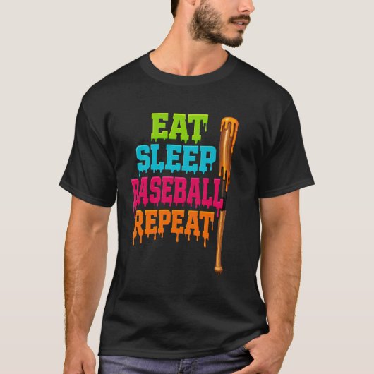 Eat Sleep Baseball Repeat Drip T-shirt (Voorkant)