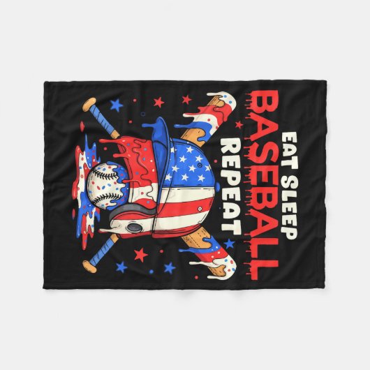 Eat Sleep Baseball Repeat Funny Ice Cream Drip Cro Fleece Deken (Voorkant (Horizontaal))