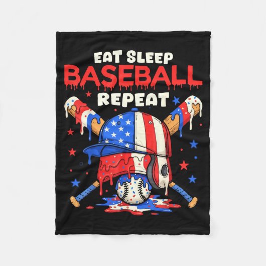 Eat Sleep Baseball Repeat Funny Ice Cream Drip Cro Fleece Deken (Voorkant)