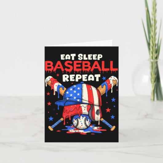 Eat Sleep Baseball Repeat Funny Ice Cream Drip Cro Kaart (Voorkant)
