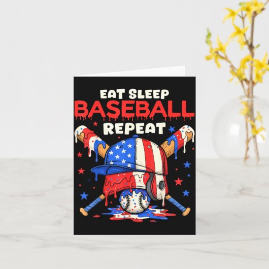 Eat Sleep Baseball Repeat Funny Ice Cream Drip Cro Kaart (Gele Bloem)