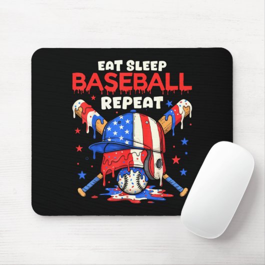Eat Sleep Baseball Repeat Funny Ice Cream Drip Cro Muismat (Met muis)