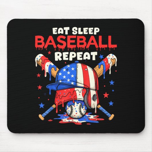Eat Sleep Baseball Repeat Funny Ice Cream Drip Cro Muismat (Voorkant)