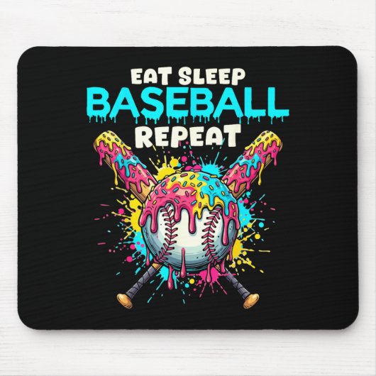 Eat Sleep Baseball Repeat Funny Ice Cream Drip Cro Muismat (Voorkant)