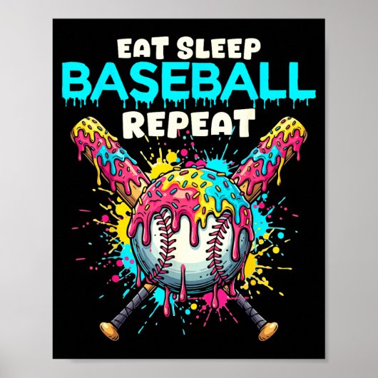 Eat Sleep Baseball Repeat Funny Ice Cream Drip Cro Poster (Voorkant)