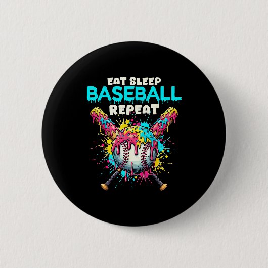 Eat Sleep Baseball Repeat Funny Ice Cream Drip Cro Ronde Button 5,7 Cm (Voorkant)
