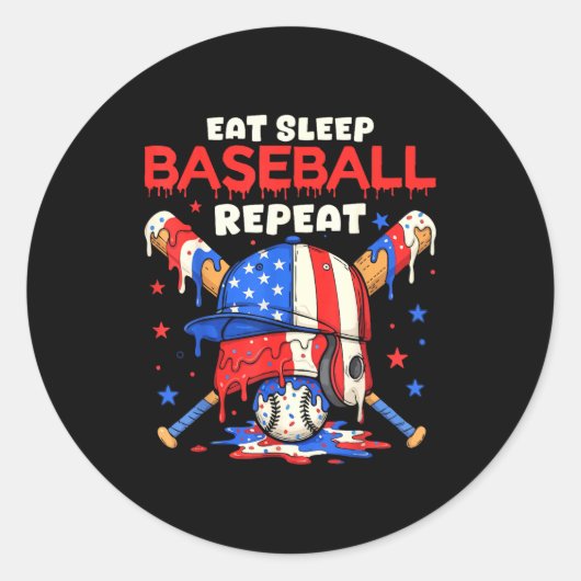 Eat Sleep Baseball Repeat Funny Ice Cream Drip Cro Ronde Sticker (Voorkant)