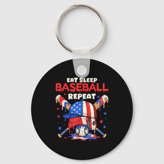 Eat Sleep Baseball Repeat Funny Ice Cream Drip Cro Sleutelhanger (Voorkant)