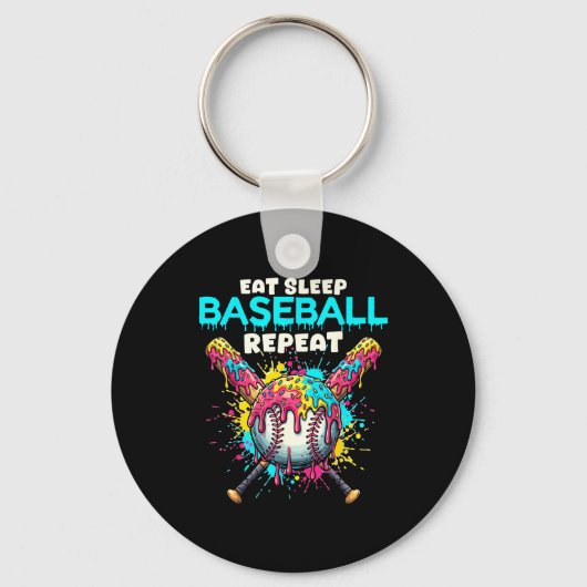 Eat Sleep Baseball Repeat Funny Ice Cream Drip Cro Sleutelhanger (Voorkant)