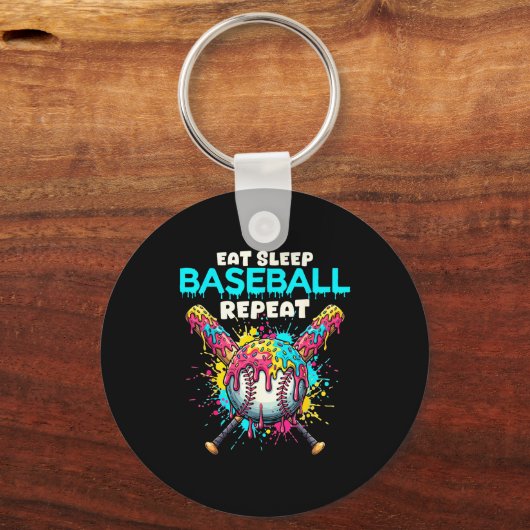 Eat Sleep Baseball Repeat Funny Ice Cream Drip Cro Sleutelhanger (Voorkant)