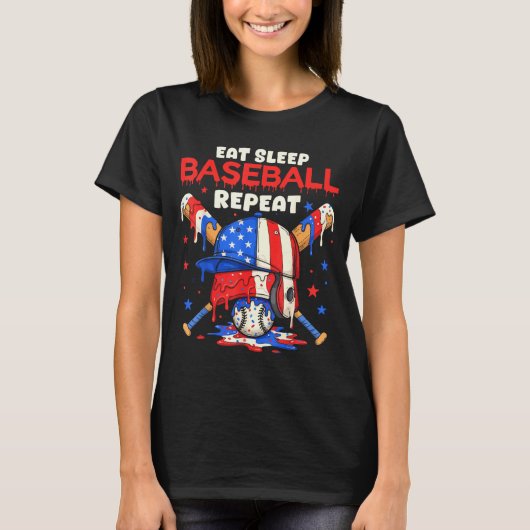 Eat Sleep Baseball Repeat Funny Ice Cream Drip Cro T-shirt (Voorkant)