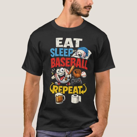 Eat Sleep Baseball Repeat Funny T-shirt (Voorkant)