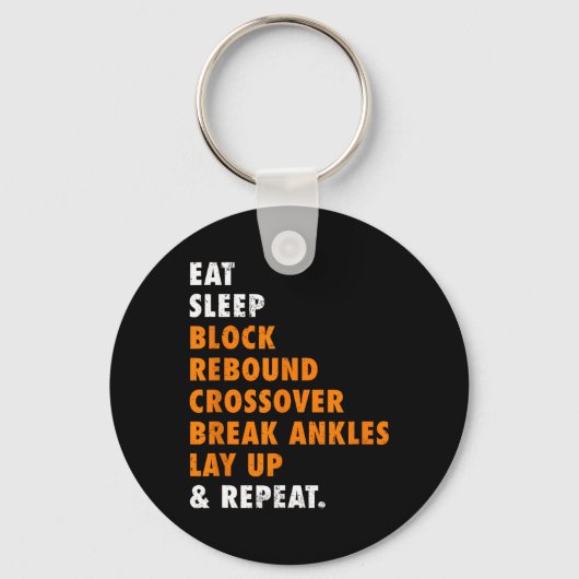 Eat Sleep Basketball Herhaal Fun Gift voor Basketb Sleutelhanger (Voorkant)