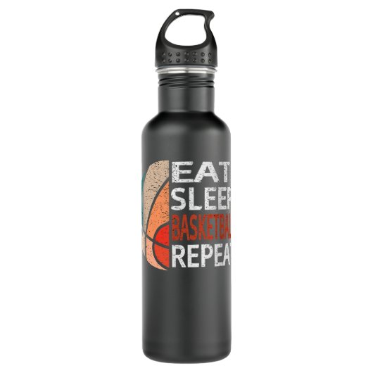 Eat Sleep Basketball Herhalen - Retro  mandje Waterfles (Voorkant)