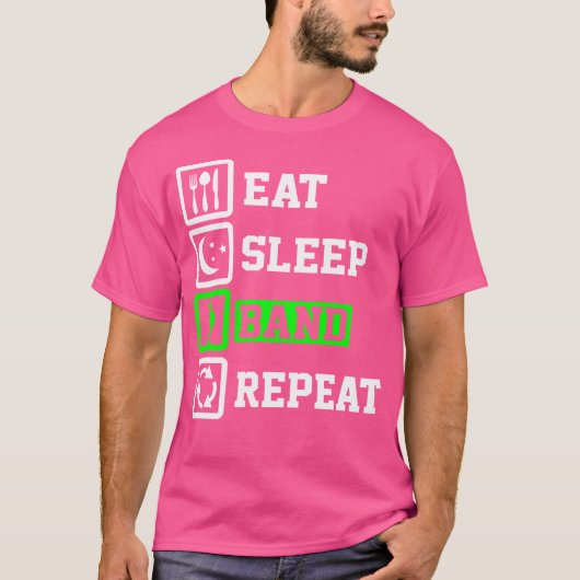 Eat Sleep Bass Drum Repeat Marching Band T-shirt (Voorkant)
