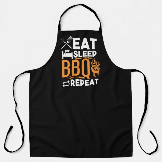 Eat Sleep BBQ Large Black Apron Schort (Voorkant)